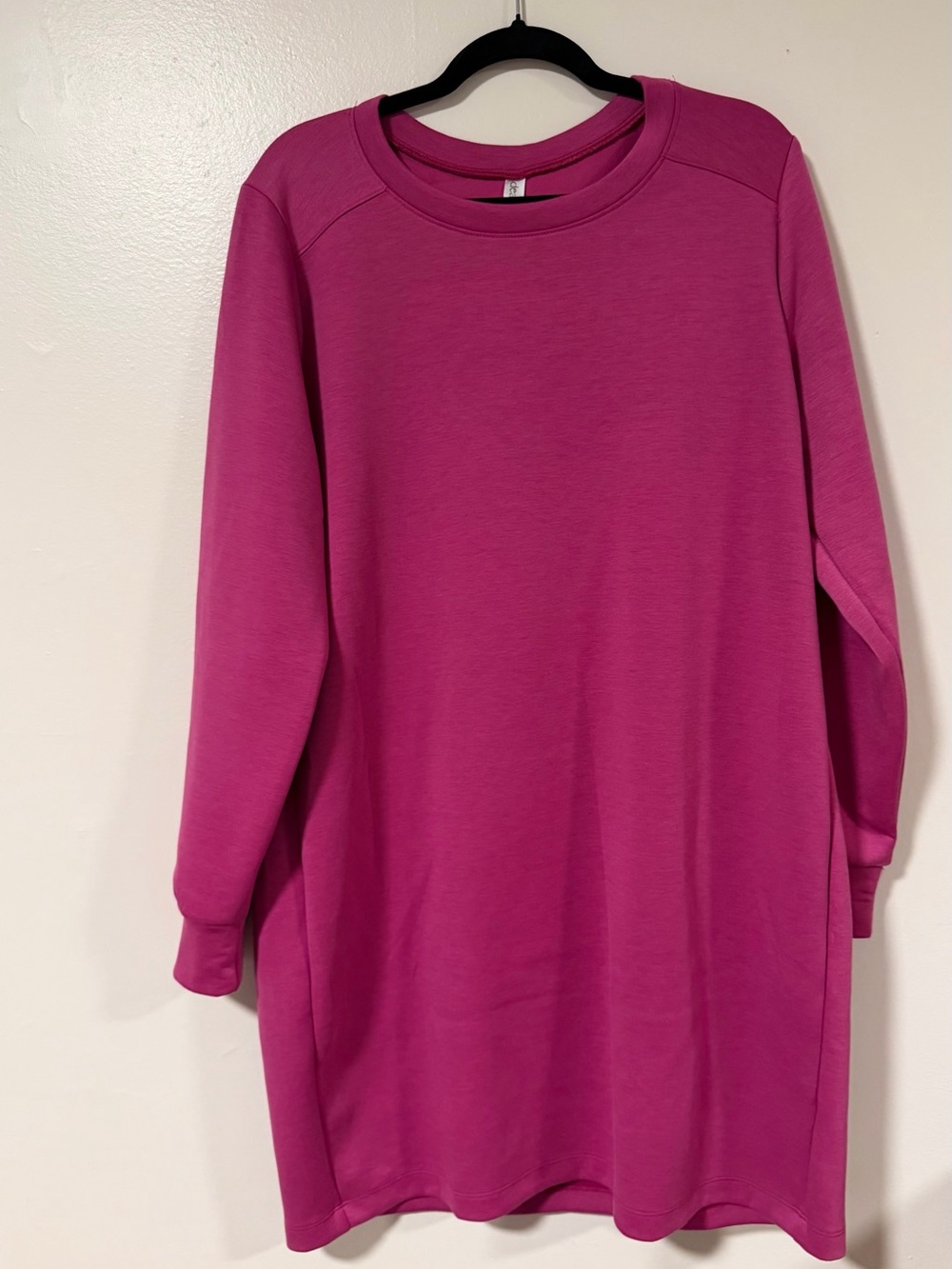 1X Bright Magenta Long Sleeve Sweatshirt Dress